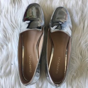 Metallic silver ASOS slipper shoes/loafers